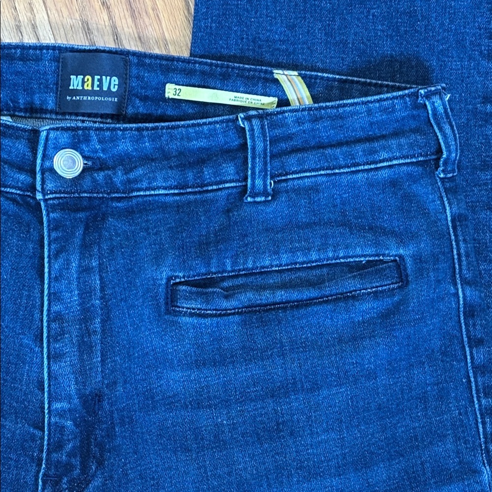 Maeve Anthropologie Dark Wash Stretch Jeans High-Rise Straight Leg Women Size 32 - Picture 11 of 16